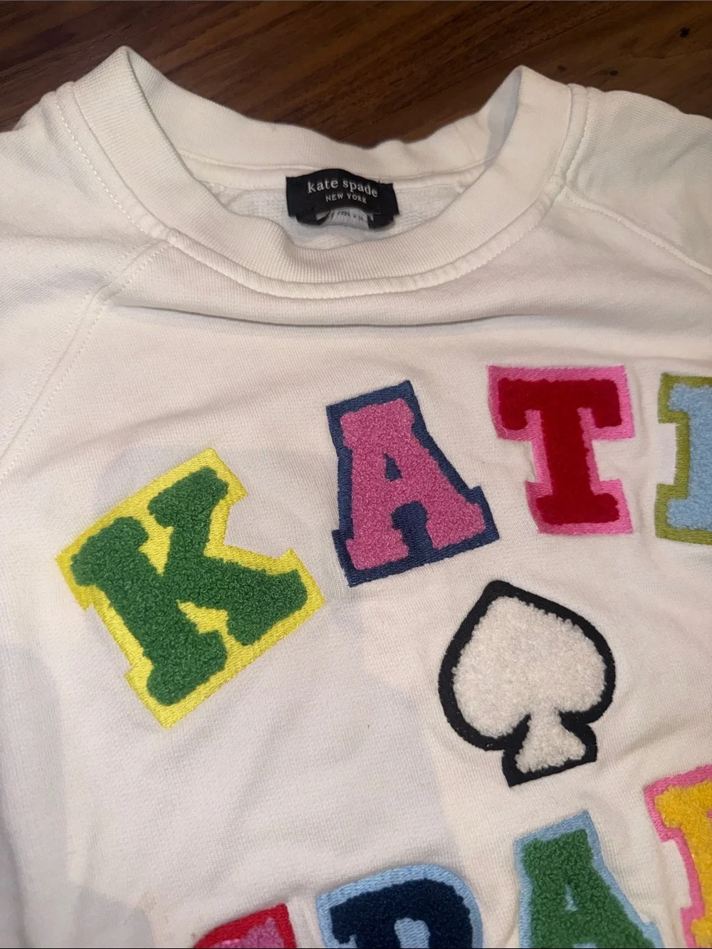 kate spade White Crewneck Sweatshirt with Multicolor Letter Appliqué